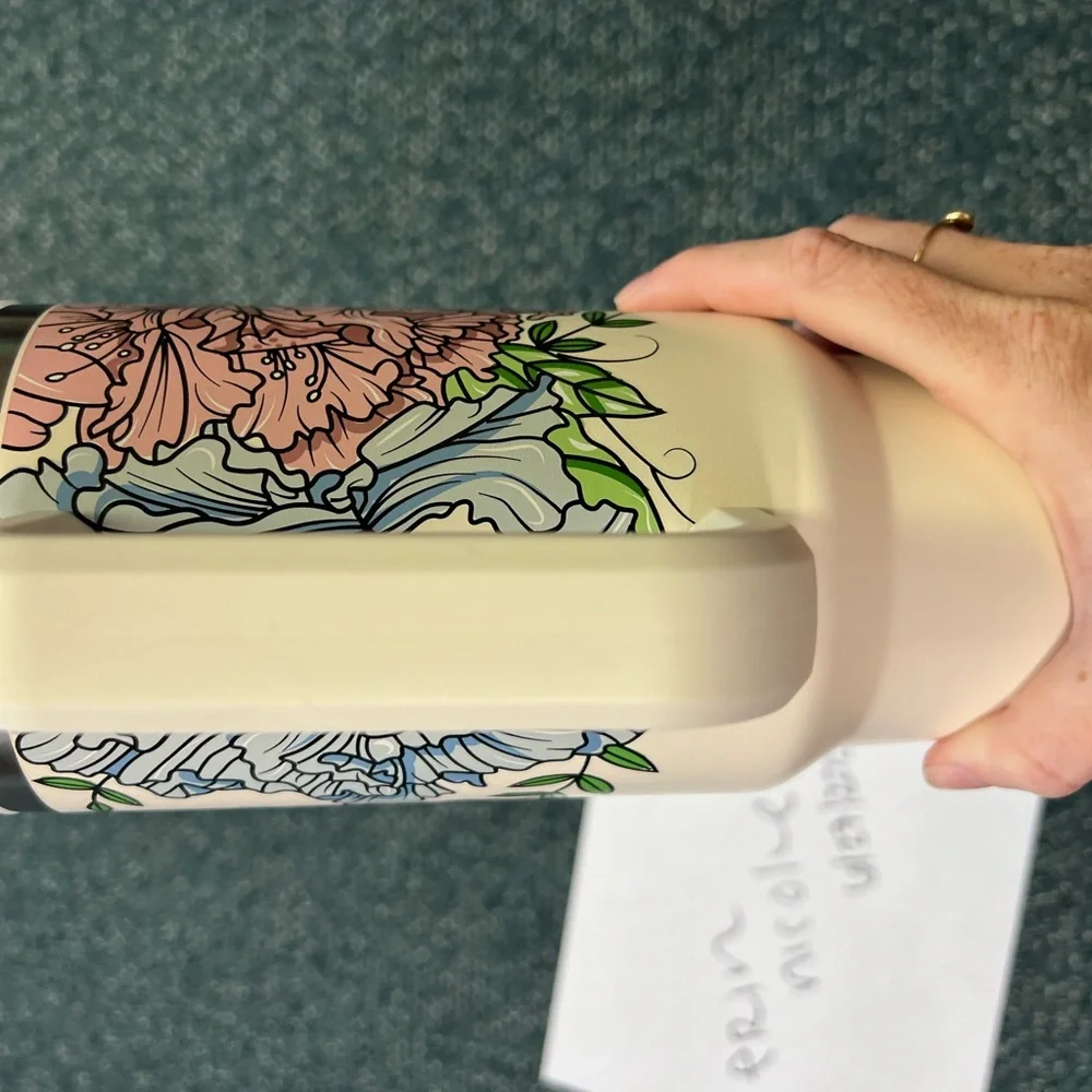 Stanley Cream Travel Mug with Pink and Blue Floral Design - Picture 11 of 11